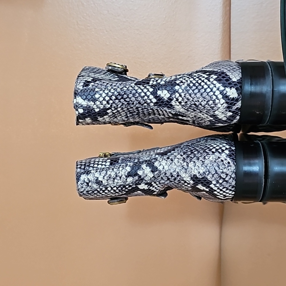 J. Crew Snake Print Leather Ankle Zipper Boots. - Picture 5 of 12